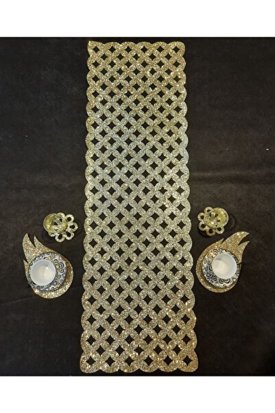 SEHARA S.deri Işıltılı Lux Runner.5 Parçadır,1 Adet Runner(32x99cm) Ve 4 Parça Kahve Sunumluğu.