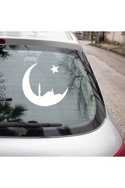 MIGNATIS Autocolant Istanbul și Lună și Steaua 25cm - Alb