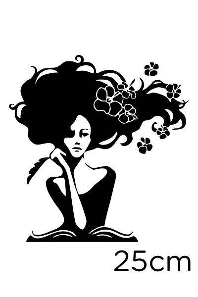 MIGNATIS Thinking Girl with Hair in Flowers Sticker Paste 25cm - Black