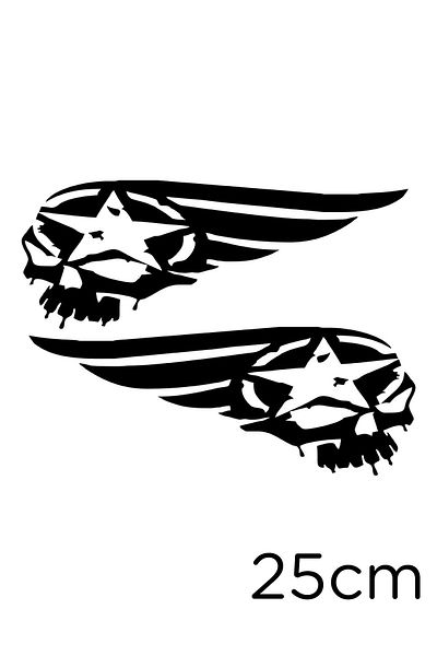 MIGNATIS Autocolant cu craniu Wing And Army Star 25cm - Negru