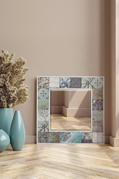 bluecape Alaska Doğal Ağaç Çerçeveli Antik Limra Taş Kaplı Duvar Konsol Aynası