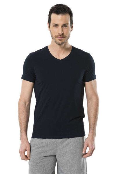 Cacharel 1332 Синій чоловічий футболка з V-подібним вирізом, коротким рукавом та еластичною стрічкою