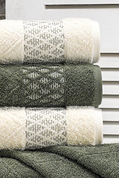 eumenia Foresthand and Face Towel Set |   Green-Cream 4 Pcs 50X90 cm