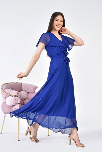 Neşeli Butik Rochie lungă din șifon, căptușită, cu șireturi, Nb8047