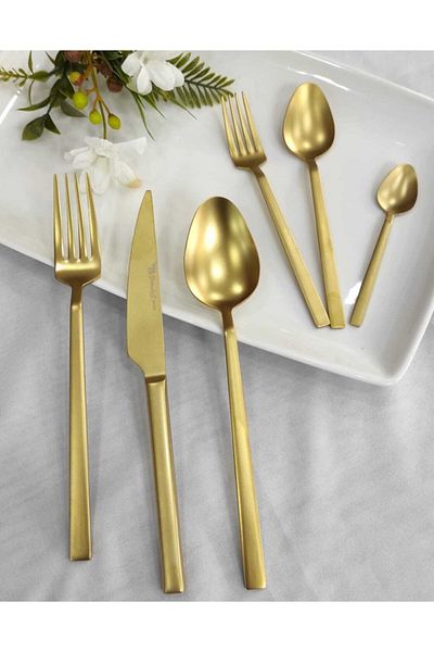 BRONDOFF Stayle Matte Gold Titanium Fork Spoon Set 48 Pieces