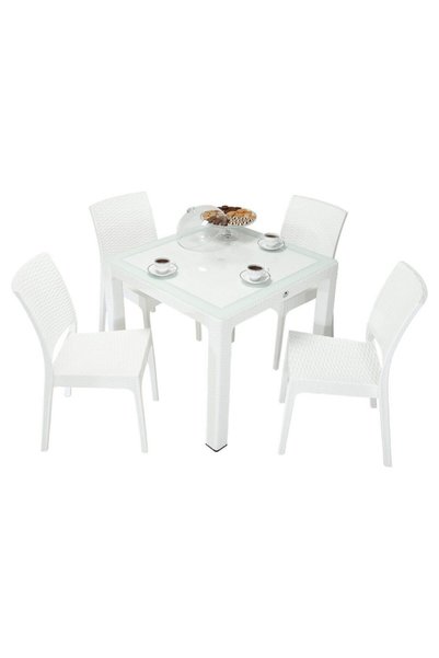 Mandella Elit Rattan 90x90 Elit Sandalye Camlı Masa Takımı ÇÖLBEJİ