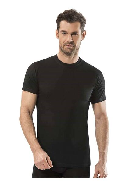 Jiber 111 Erkek Siyah Sıfır Yaka Pamuk Yarım Kollu Fanila Atlet L Beden