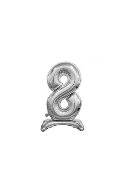 PARTİSERÜVENİ 8 Number Footed Foil Balloon Silver 32 Inch (60 Cm)