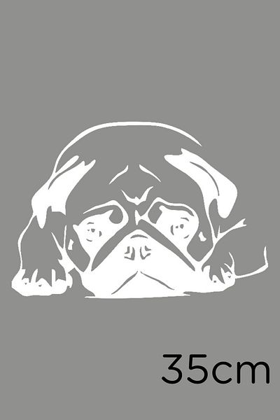 MIGNATIS Autocolant drăguț pentru câine pug cu față 35 cm - alb