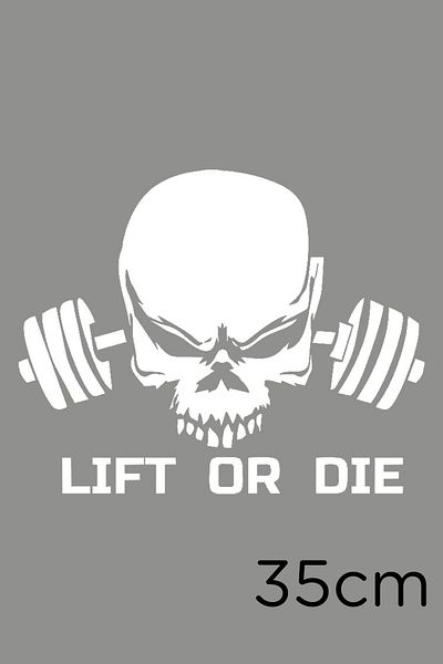 MIGNATIS Autocolant alb cu craniu de 35 cm Lift Or Die - Lipire