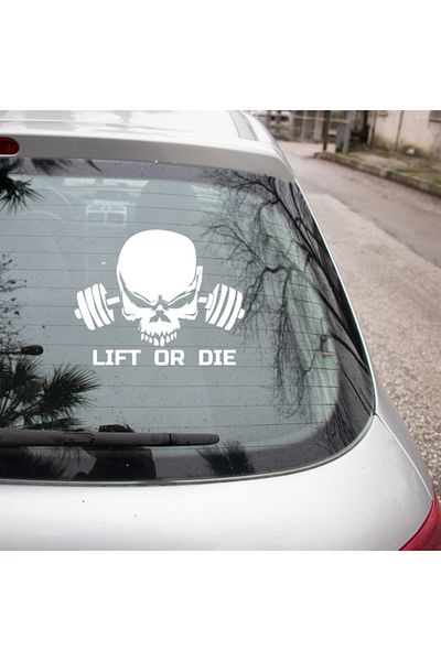 MIGNATIS Autocolant alb cu craniu de 35 cm Lift Or Die - Lipire