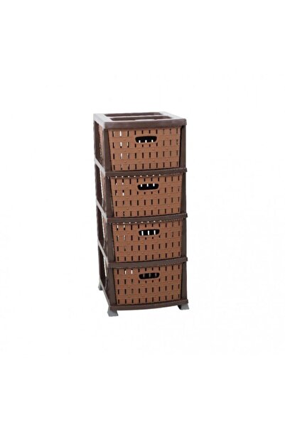 Sağlam Plastik Bambu Komidin (4 ÇEKMECELİ SEBZELİK) Kahverengi