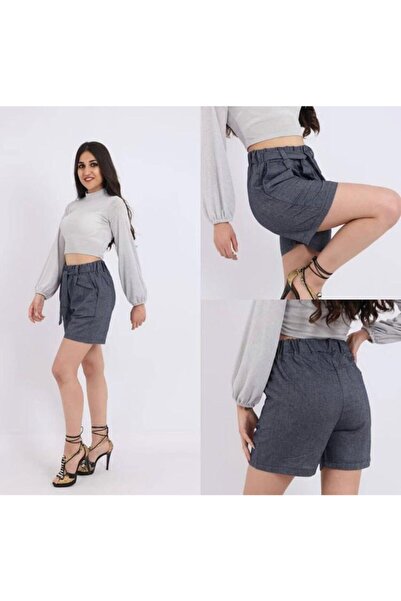 ESCBUTİK Γυναικείο κοντό σορτς σε σκούρο τζιν χρώμα