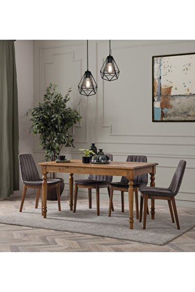 A2 Decor Rumeli Ceviz 80x120 cm sabit ahşap masa sandalye mutfak ve yemek mas...