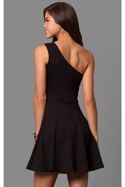 vuvutasarım Rochie mini cu un umăr din țesătură stretch neagră Tkn-320