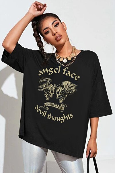 ROCKANDROLL Tricou cu mânecă scurtă oversize Black Angel Devil de damă