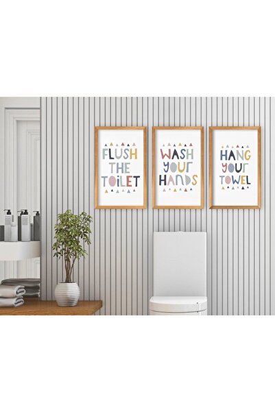 Bk Gift Home Tuvalet 3'lü El Yapımı Ahşap Çerçeveli Tablo-2