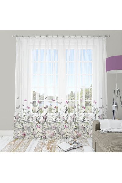 Alacastore Perdele din tul cu imprimeu floral transparent