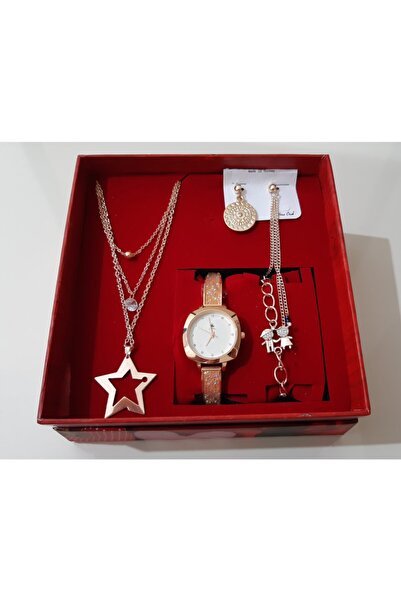 renkli çiçekler Kadın Saat Kadın Kol Saati Kolye Küpe Takı Set
