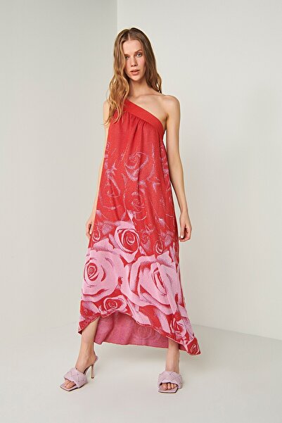 JOIN US Πλεκτό φόρεμα One Shoulder με floral σχέδιο