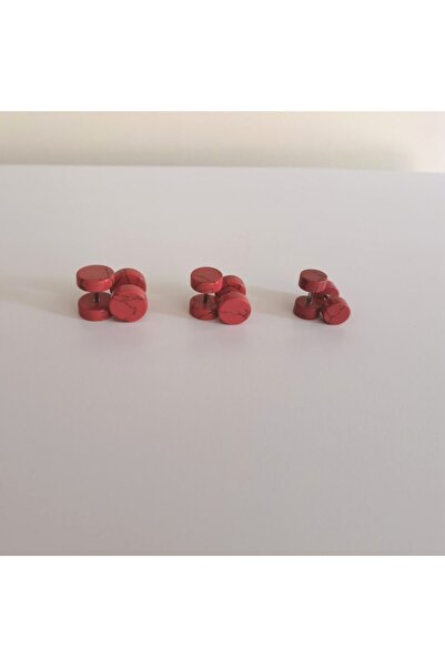 Bylin Takı Unisex Red Tunnel View Natural Stone Piercing Earrings