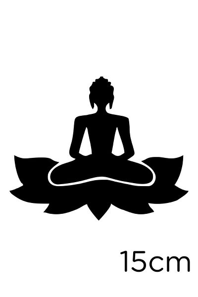 New Jargon Woman Doing Buddha Zen Yoga on Flower Sticker 15cm - Black