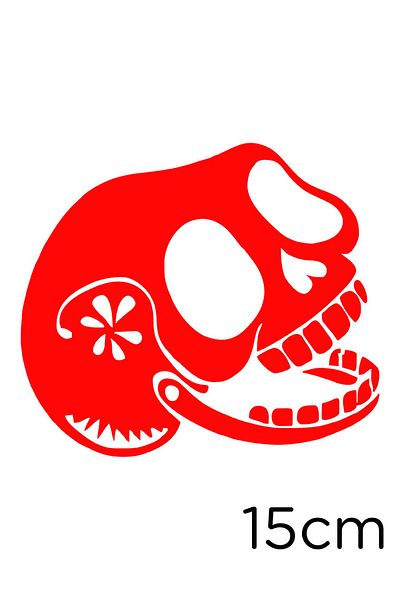 New Jargon 15cm Skull Sticker with Red Smiley Flower Pattern - Sticking