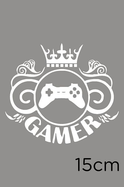 New Jargon Autocolant Gamer Text Play Staion și King Crown 15cm - Alb