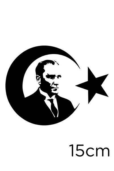 New Jargon Türkiye Ay Yıldız Ve Atatürk Etiket Sticker Yapıştırma 15cm - Siyah