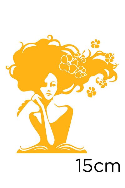 New Jargon Thinking Girl with Hair in Flowers Sticker Paste 15cm - Yellow