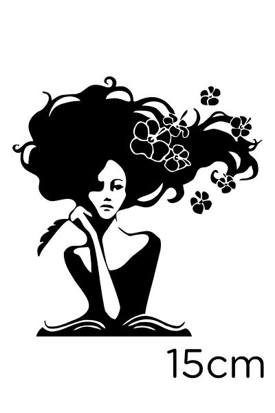 New Jargon Thinking Girl with Hair in Flowers Sticker Paste 15cm - Black