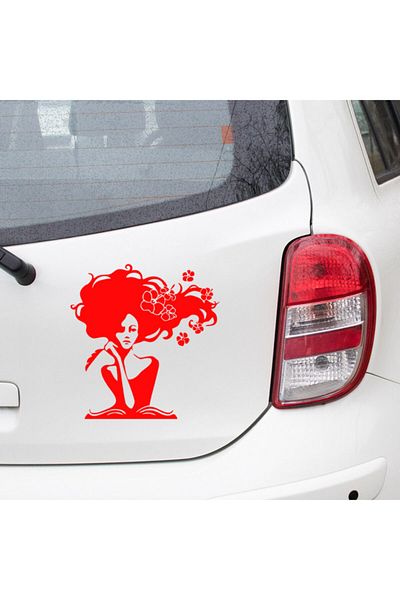 New Jargon Thinking Girl with Hair in Flowers Sticker Sticking 25cm - Red