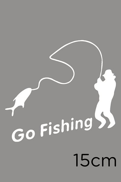 New Jargon Let's Go Fishing Scriere Autocolant Lipire Etichetă 15cm - Alb