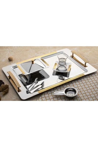 Nehir Glazed Gold Stainless Steel Tray Tea Tray