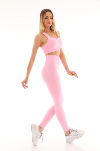 MAGZA Pink Push Up Gathering Long Leggings Set with Bustier