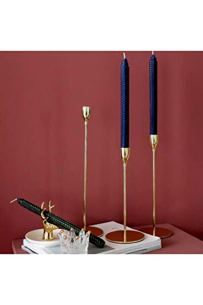 ELMATOLYE Balmumu Petek Saks Mavi Şamdan Dekor Mum