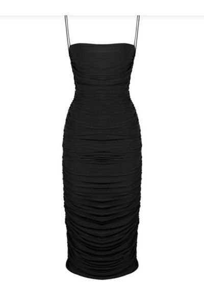 Nsb Tasarım Γυναικείο μαύρο φόρεμα Draped Midi