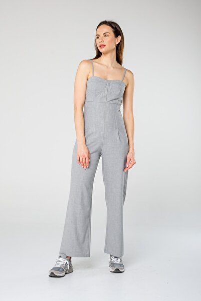 NİLİST Gri Ince Askılı Straight Kesim Tulum