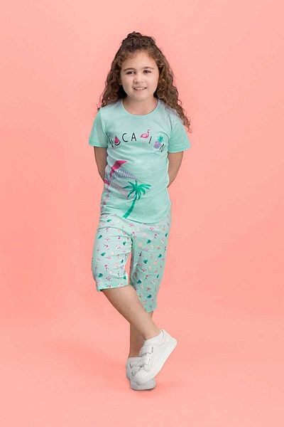 ROLY POLY Palm Vocation Green Girls' Capri Set