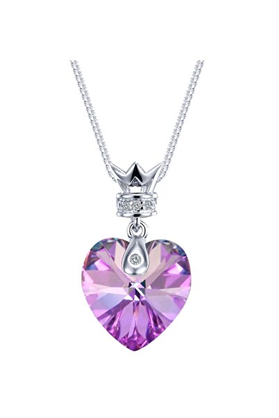 Monemel Mor Taşlı, Kalpli Gümüş Kolye (ALTIN KAPLAMA) Eflatun Kalp Kolye