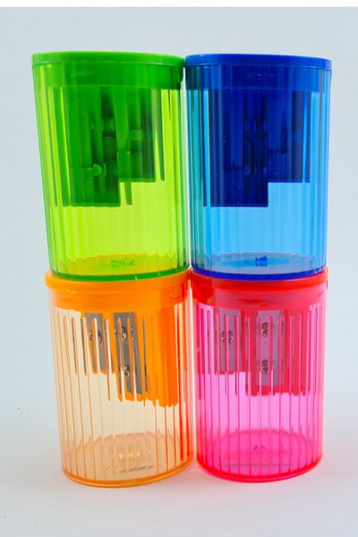TGB Pencil Sharpener Double Eyed, 4 Pieces with Tank, 4 Colors