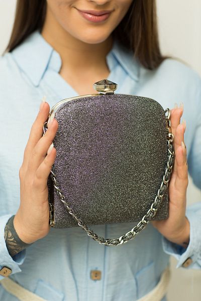 weem bag Βραδινή τσάντα φορέματος με διχτυωτή λαβή και πλατίνα γκλίτερ