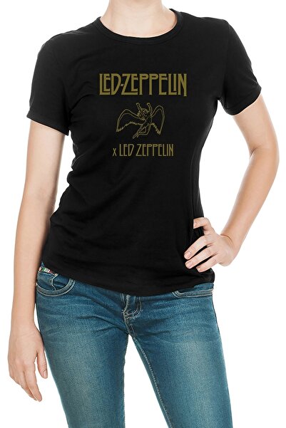 QIVI Led Zeppelin X Led Zeppelin Metal Štampano crna ženska Pleteno majica