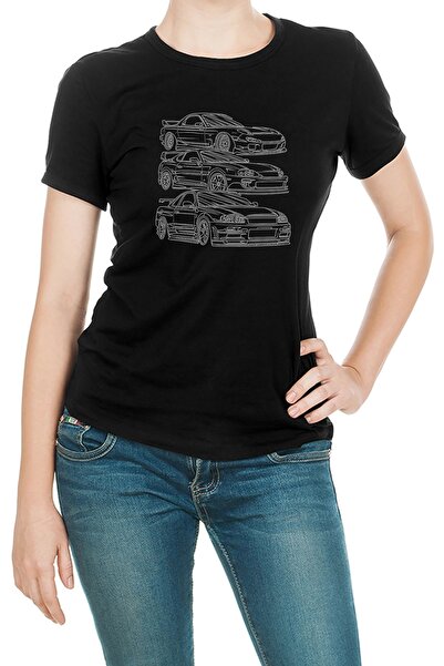 QIVI Tricou tricotat de damă negru cu imprimeu Jdm Crew Nissan Skyline R34