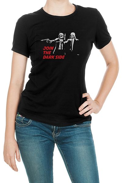 QIVI Join The Dark Side Printed Black Women's Knitted Tshirt