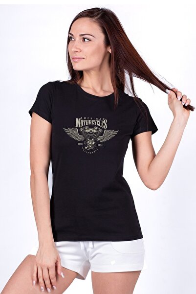 QIVI Američki motocikli Kalifornija Štampano Crne žene Pleteno Majica T-shirt...
