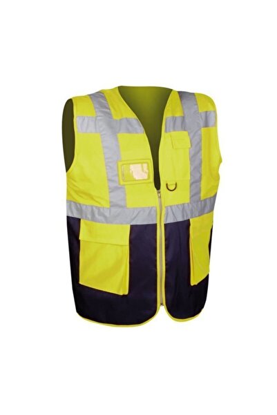 kalant Fosforlu Ikaz Yeleği Mühendis Tipi Çift Renk - Sarı Lacivert (XL)extra Large