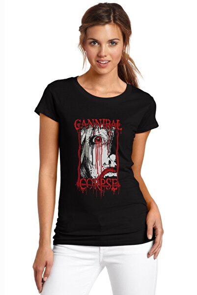 QIVI Tricou tricotat pentru femei Cannibal Corpse Rock Metal Music Printed Negru