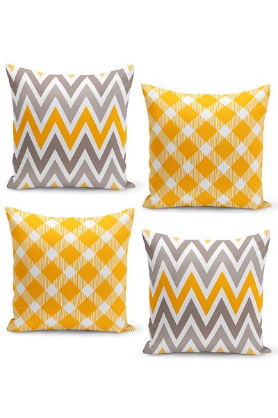 Filamente Set of 4 Throw Pillow Cases with Geometric Pattern