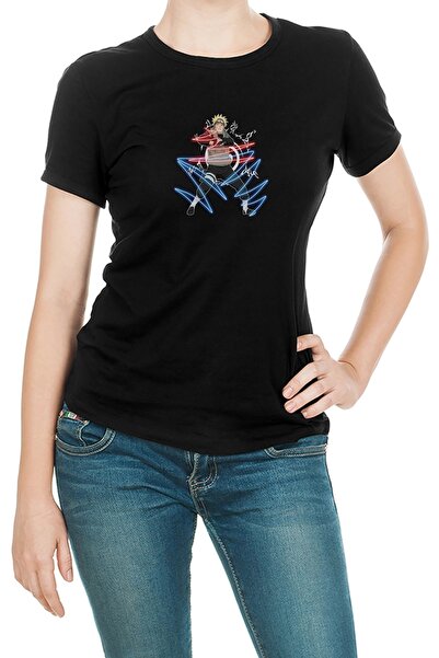 QIVI Anime Naruto Uzumaki Štampano Crna Ženska Pleteno Majica T-shirt Majica